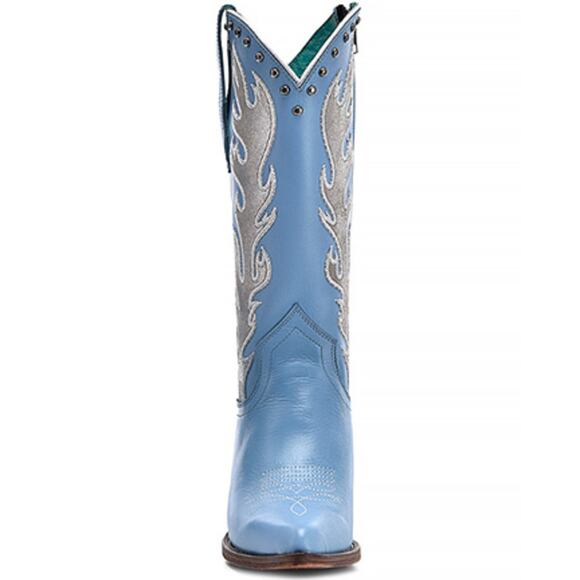 Corral Baby Blue Flame Studded Embroidered Western Boots Snip Toe 8.5M NWT - Picture 3 of 12